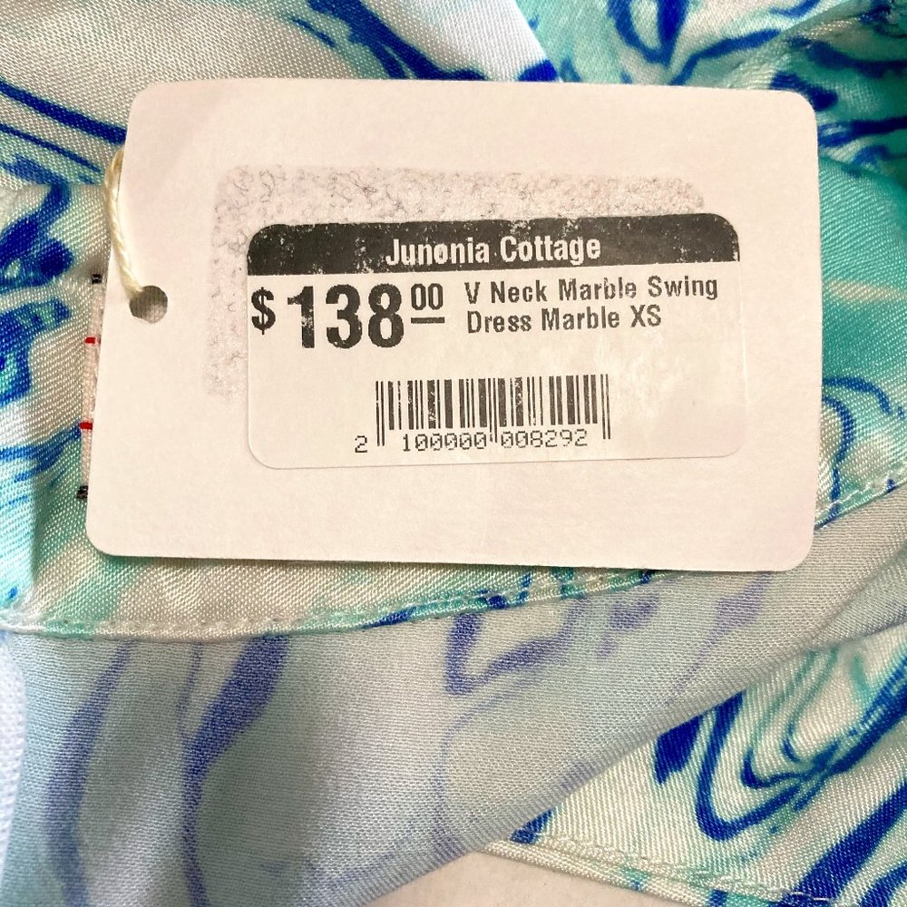 NWT Caryn Vallone Knee Length Dress Long Sleeve Blue Marble Swing Satin XS - Picture 9 of 9